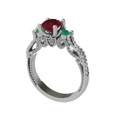 Kraliçe Tektaş Yüzük - Kök yakut, kök zümrüt ve swarovski 8 ayar beyaz altın yüzük #1vjqahd