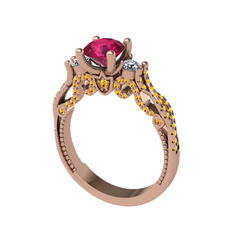 Rodolit garnet, swarovski ve sitrin 8 ayar rose altın yüzük