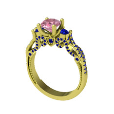 Pembe kuvars ve lab safir 18 ayar altın yüzük