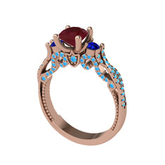 Kraliçe Tektaş Yüzük - Kök yakut, lab safir ve akuamarin 14 ayar rose altın yüzük #1w1zjb3