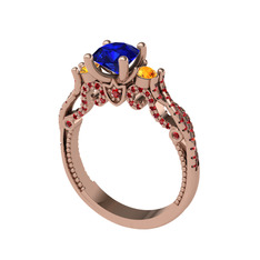 Lab safir, sitrin ve garnet 14 ayar rose altın yüzük