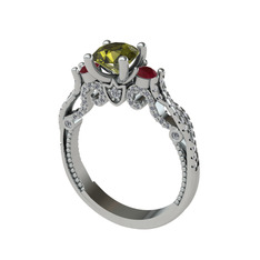 Kraliçe Tektaş Yüzük - Peridot, kök yakut ve pırlanta 925 ayar gümüş yüzük (0.792 karat) #1wca6dt