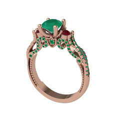 Kraliçe Tektaş Yüzük - Kök zümrüt, kök yakut ve yeşil kuvars 925 ayar rose altın kaplama gümüş yüzük #1wgixhh