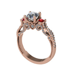 Kraliçe Tektaş Yüzük - Swarovski, garnet ve pırlanta 8 ayar rose altın yüzük (0.792 karat) #1x17naw