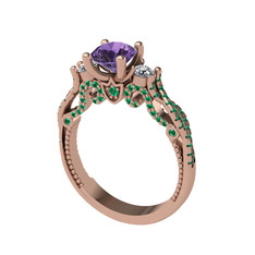Ametist, beyaz zirkon ve yeşil kuvars 925 ayar rose altın kaplama gümüş yüzük