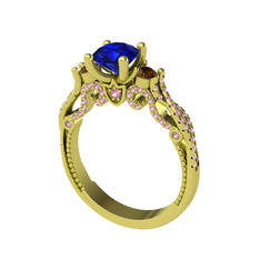 Kraliçe Tektaş Yüzük - Lab safir, dumanlı kuvars ve pembe kuvars 8 ayar altın yüzük #1xq12rf