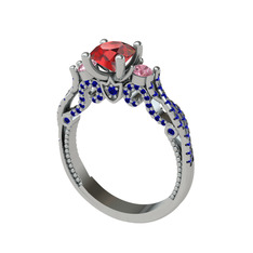 Garnet, pembe kuvars ve lab safir 18 ayar beyaz altın yüzük