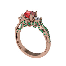 Garnet, pırlanta ve yeşil kuvars 18 ayar rose altın yüzük (0.22 karat)