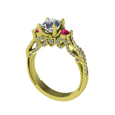 Beyaz zirkon, rodolit garnet ve swarovski 14 ayar altın yüzük