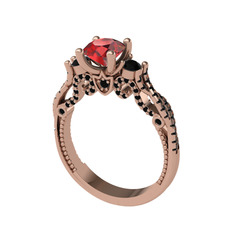 Garnet ve siyah zirkon 14 ayar rose altın yüzük