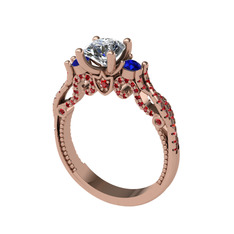 Beyaz zirkon, lab safir ve garnet 18 ayar rose altın yüzük