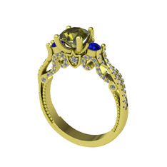 Peridot, lab safir ve swarovski 8 ayar altın yüzük