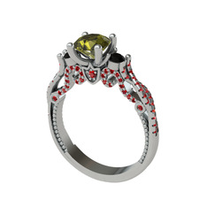 Peridot, siyah zirkon ve garnet 18 ayar beyaz altın yüzük