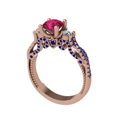 Kraliçe Tektaş Yüzük - Rodolit garnet, pırlanta ve lab safir 14 ayar rose altın yüzük (0.22 karat) #1yxnref