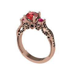 Kraliçe Tektaş Yüzük - Garnet, rodolit garnet ve siyah zirkon 14 ayar rose altın yüzük #1yz5g5r