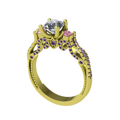 Swarovski, pembe kuvars ve ametist 8 ayar altın yüzük