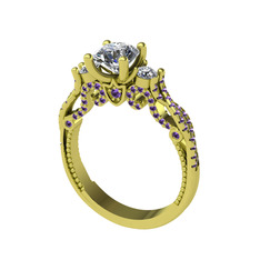 Kraliçe Tektaş Yüzük - Swarovski ve ametist 8 ayar altın yüzük #2eeawx