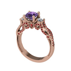Ametist, beyaz zirkon ve garnet 18 ayar rose altın yüzük
