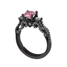 Kraliçe Tektaş Yüzük - Pembe kuvars, beyaz zirkon ve swarovski 925 ayar siyah rodyum kaplama gümüş yüzük #2zqj8t