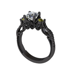 Kraliçe Tektaş Yüzük - Swarovski, peridot ve siyah zirkon 925 ayar siyah rodyum kaplama gümüş yüzük #3njdkm