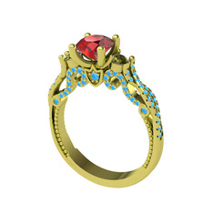 Kraliçe Tektaş Yüzük - Garnet, peridot ve akuamarin 8 ayar altın yüzük #3ooqlr