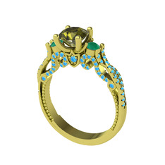 Kraliçe Tektaş Yüzük - Peridot, yeşil kuvars ve akuamarin 14 ayar altın yüzük #3ur0lh