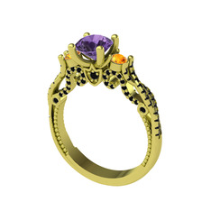 Kraliçe Tektaş Yüzük - Ametist, sitrin ve siyah zirkon 8 ayar altın yüzük #4hsrov