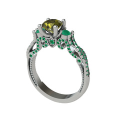 Peridot ve yeşil kuvars 18 ayar beyaz altın yüzük