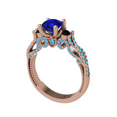 Kraliçe Tektaş Yüzük - Lab safir, siyah zirkon ve akuamarin 925 ayar rose altın kaplama gümüş yüzük #56uyv8