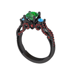 Kraliçe Tektaş Yüzük - Yeşil kuvars, akuamarin ve garnet 925 ayar siyah rodyum kaplama gümüş yüzük #5l5xcl