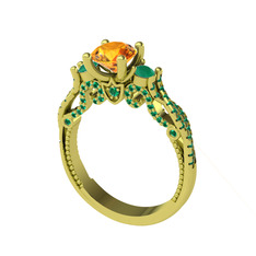 Kraliçe Tektaş Yüzük - Sitrin ve yeşil kuvars 925 ayar altın kaplama gümüş yüzük #5shwut