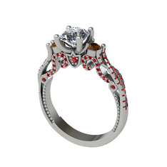 Kraliçe Tektaş Yüzük - Swarovski, dumanlı kuvars ve garnet 18 ayar beyaz altın yüzük #5u3olz