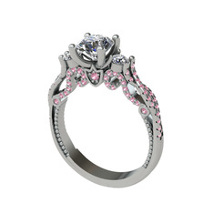Swarovski ve pembe kuvars 14 ayar beyaz altın yüzük