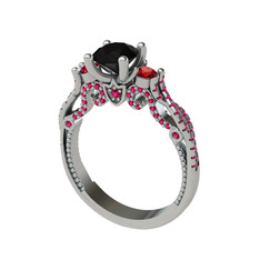 Siyah zirkon, garnet ve rodolit garnet 14 ayar beyaz altın yüzük