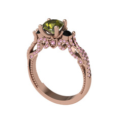 Kraliçe Tektaş Yüzük - Peridot, siyah zirkon ve pembe kuvars 8 ayar rose altın yüzük #78d6pz