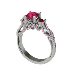 Rodolit garnet, kök yakut ve pembe kuvars 18 ayar beyaz altın yüzük