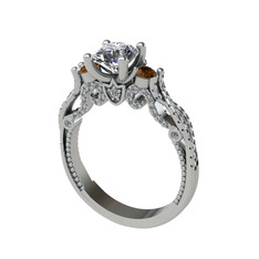 Kraliçe Tektaş Yüzük - Beyaz zirkon, dumanlı kuvars ve pırlanta 8 ayar beyaz altın yüzük (0.792 karat) #7oi91e