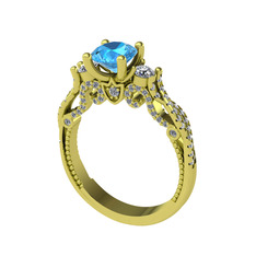Kraliçe Tektaş Yüzük - Akuamarin, swarovski ve pırlanta 14 ayar altın yüzük (0.792 karat) #7rsb82