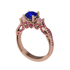 Lab safir, pembe kuvars ve rodolit garnet 18 ayar rose altın yüzük