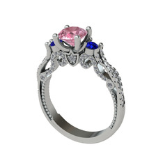 Kraliçe Tektaş Yüzük - Pembe kuvars, lab safir ve swarovski 14 ayar beyaz altın yüzük #8q68sh