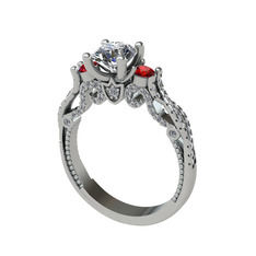 Kraliçe Tektaş Yüzük - Swarovski, garnet ve pırlanta 14 ayar beyaz altın yüzük (0.792 karat) #8q8clb