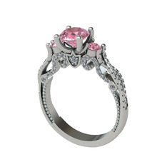 Pembe kuvars ve swarovski 18 ayar beyaz altın yüzük