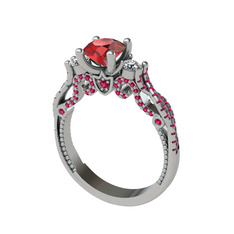 Kraliçe Tektaş Yüzük - Garnet, swarovski ve rodolit garnet 14 ayar beyaz altın yüzük #a2bfq3