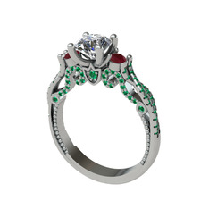 Kraliçe Tektaş Yüzük - Swarovski, kök yakut ve yeşil kuvars 18 ayar beyaz altın yüzük #asbrhy