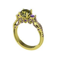 Kraliçe Tektaş Yüzük - Peridot ve ametist 14 ayar altın yüzük #autxg1