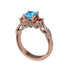 Akuamarin, garnet ve pırlanta 18 ayar rose altın yüzük (0.792 karat)