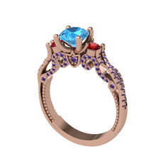 Kraliçe Tektaş Yüzük - Akuamarin, garnet ve ametist 8 ayar rose altın yüzük #b10twg