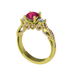 Kraliçe Tektaş Yüzük - Rodolit garnet, swarovski ve pembe kuvars 8 ayar altın yüzük #bfeob1