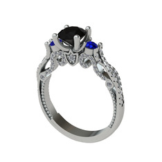 Siyah zirkon, lab safir ve swarovski 8 ayar beyaz altın yüzük