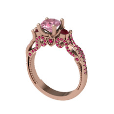 Pembe kuvars, kök yakut ve rodolit garnet 14 ayar rose altın yüzük
